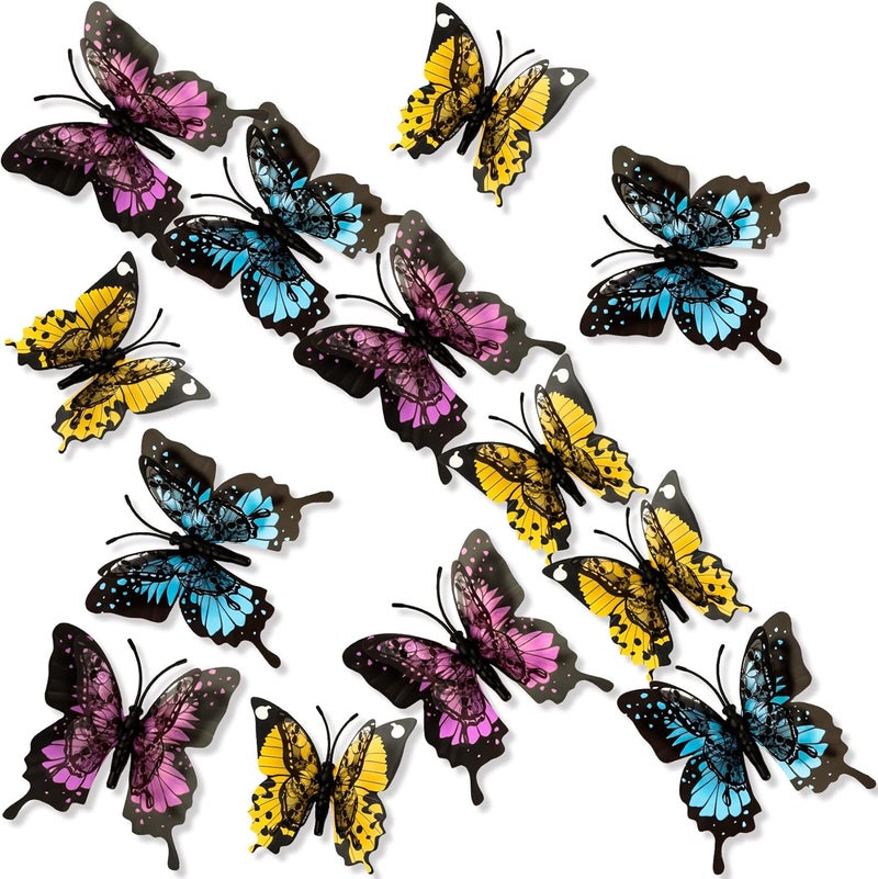 Liwidon Monarch Butterfly Decorations, 24 PCS Monarch Butterfly Wall Decor 3D Multicolor Fake Butterflies for Crafts Day of The Dead Halloween Party Supplies Autumn Wedding Home Wall Table Bedroom Decorations - Image 1